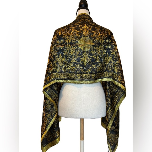 Vintage Baroque Metallic Gold&Black Brocade Shawl Wrap by Honey Made in Italy - Picture 1 of 6
